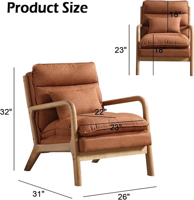 INZOY Accent Chairs Set of 2 Mid Century Modern Accent Chair with Wood Frame Upholstered Reading Armchair with Waist Cushion Side Chair for Living Room Bedroom Office Easy Assembly Brown