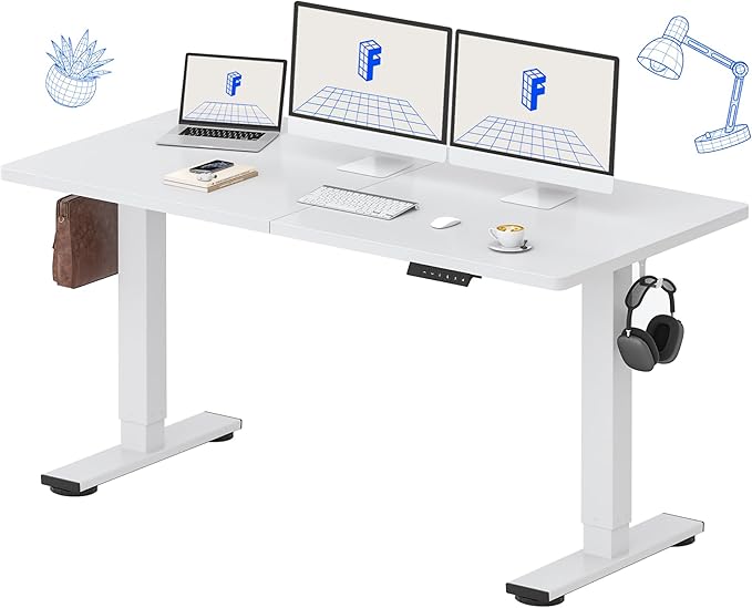 FLEXISPOT 63x24 Inch Electric Height Adjustable Standing Desk for Home &amp Office Splice Board Desk for Computer Workstation Study or Creative Setup White