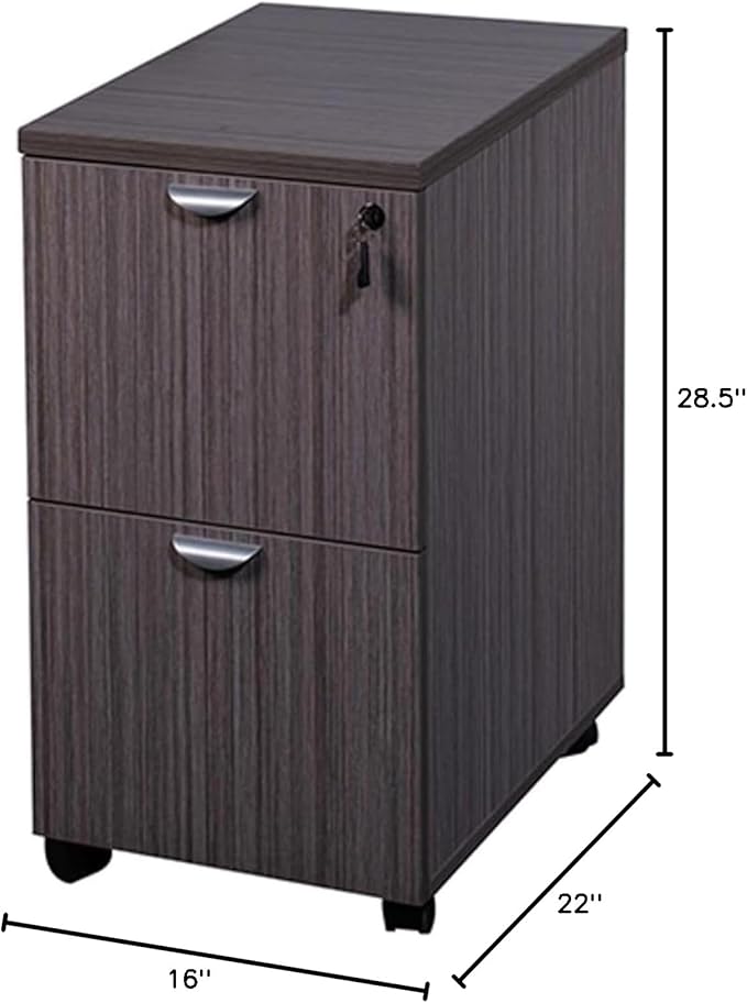 Office Products Driftwood Mobile Pedestal File Cabinet Modern Storage Solution with Lockable Drawers Compact Filing Drawers for Workspace Organization