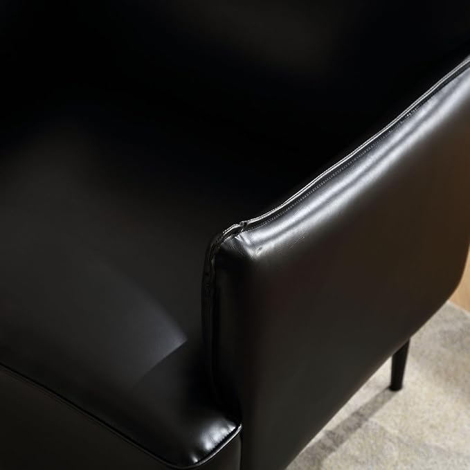 Black Accent Chair with Arms Modern PU Leather Living Room Chair with Metal Legs Upholstered Reading Chair Comfy Side Armchair for Reception Bedroom Small Spaces