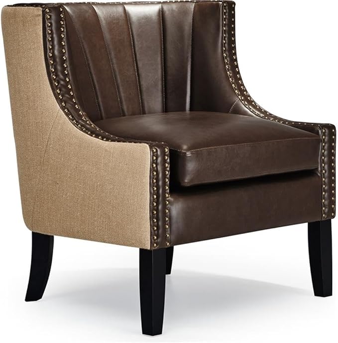 Tommy Hilfiger Dorset Leather Club Chair Brass Nailhead Accent Trim High Back Reading Armchair Traditional Living Room Furniture Chesterfield Brown