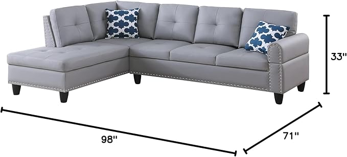 Ball &amp Cast 98 L Shaped Sectional Couch for Living Room4 Seat Faux Leather Upholstered Modular Sectional Sofa Set 2 PCS with ChaiseNailhead TrimCup HoldersCoffee Table and 2 Pillows for Home