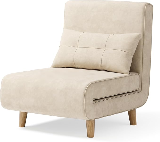 Ahomly 3 in 1 Convertible Sleeper Chair Sofa Chair for Adults with 6 Angle Adjustable Backrest Single Sleeper for Living Room/Apartment/Office Beige
