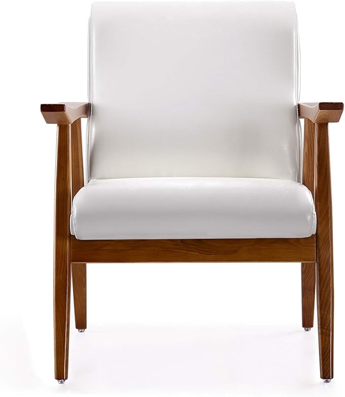 Manhattan Comfort Archduke Mid Century Modern Accent Chair Set of 2 Fully Assembled Made of Beech Wood Frame Upholstered in Faux Leather Ideal for Living Room Bedroom &amp Office Use White