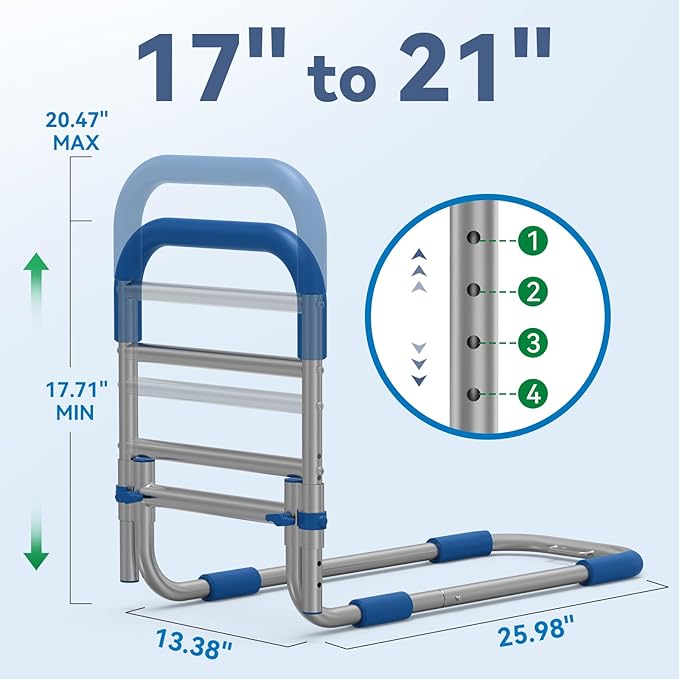 Bed Rails for Elderly Adults Safety Height Adjustable Bed Assist Rail for Seniors with Storage Organizer and Non-Slip Handle Bedside Fall Prevent Grab Bar