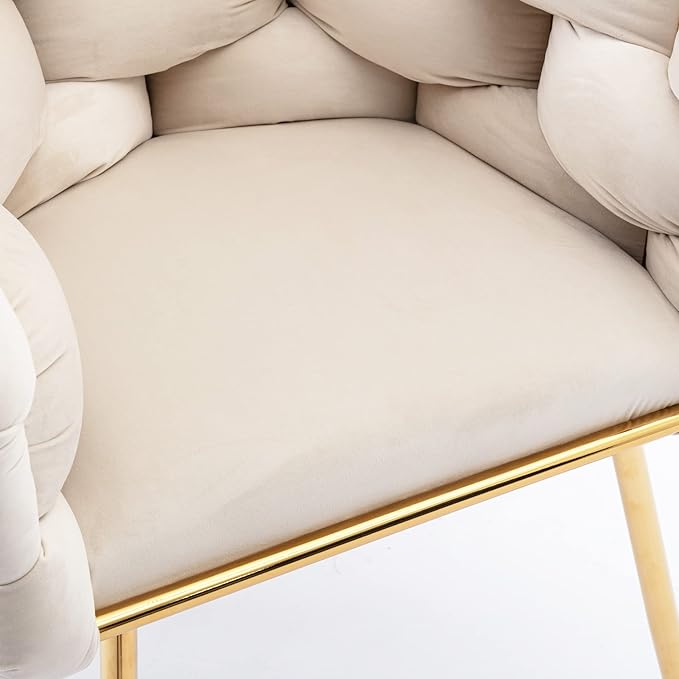 Polibi Modern Velvet Accent ChairDining Chair Single Sofa Chair Leisure Lounge Chairs with Golden Metal Frame LegsLiving Room Furniture1PCS Beige