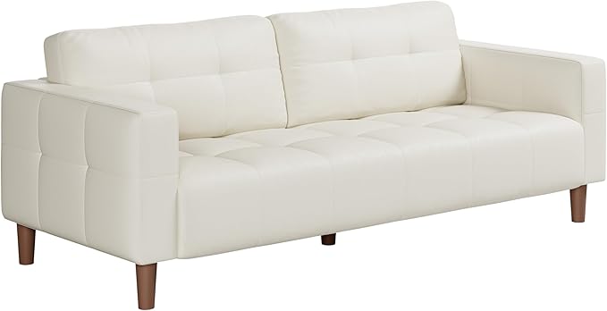 GAOMON 83 Inches 3-Seater Sofa Couch Faux Leather Couch with Back Cushion Waterproof Wide Arm Sturdy Support Feet for Office Living Room Bedroom Beige