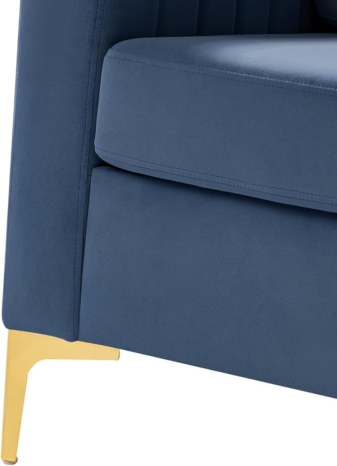 Modern Upholstered Velvet Accent Chair Velvet Armchair Club Chair with Gold Metal Legs Mid-Century Barrel Leisure Comfy Reading Chair for Livingroom Bedroom Slate Blue