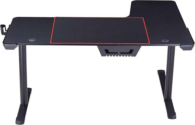 Homes: Inside + Out Kindira Modern Steel Gaming Desk with USB Ports PC Mouse Pad and Rotatable Cup-Holder for Home Office Classroom Study Room Black L-Shape