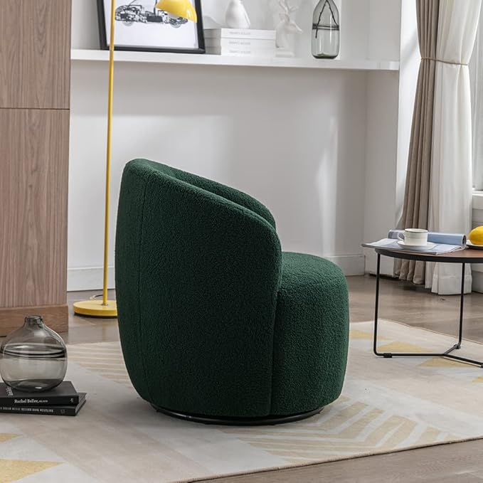 Antetek 2 Units Swivel Chair Round Accent Sofa Chair Club 360 Degree Swivel Barrel Chair Modern Teddy Farbic Leisure Arm Chair for Nursery Living Room Hotel Bedroom Office Lounge Green
