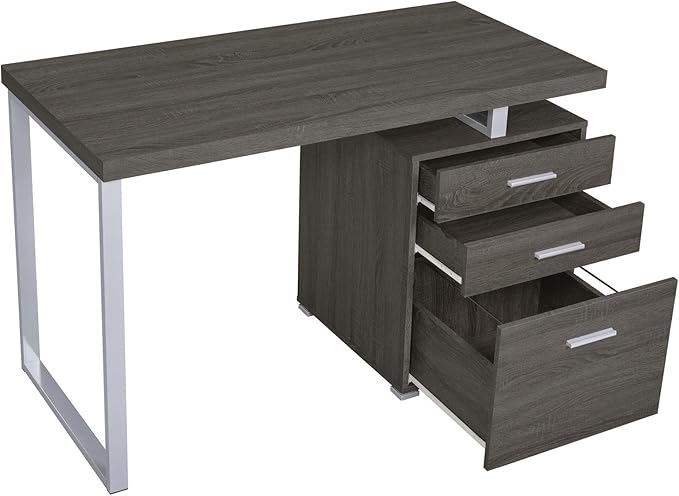 Penau Weathered Grey 3-Drawer Reversible Office Desk Sturdy Metal Legs Ample Storage Space Ideal for Home or Office