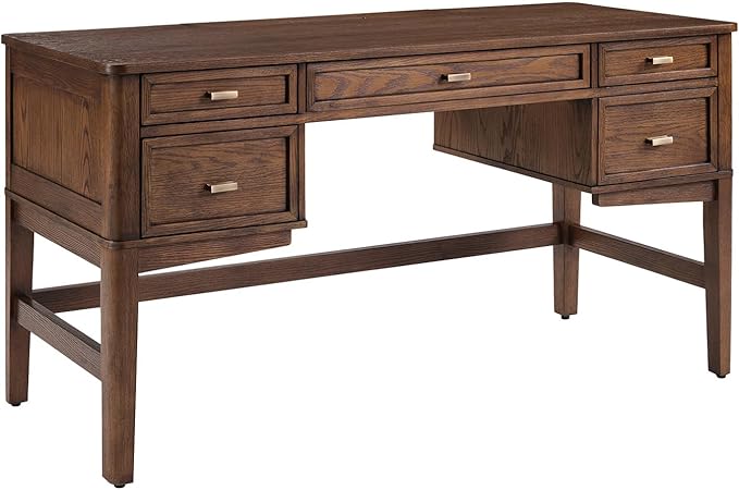 HULALA HOME 56 Home Office Desk with 5 Drawers and Hidden Compartment Drawer Mid-Century Modern Computer Desk with Solid Wood Legs Executive Desk for Work Study Writing Walunt