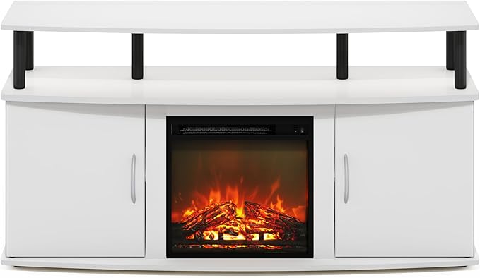 Furinno Jensen TV Stand Entertainment Center TV Console for TV up to 55 Inch with Fireplace and Open Shelf Storage Cabinet for Living Room Bedroom Plain White