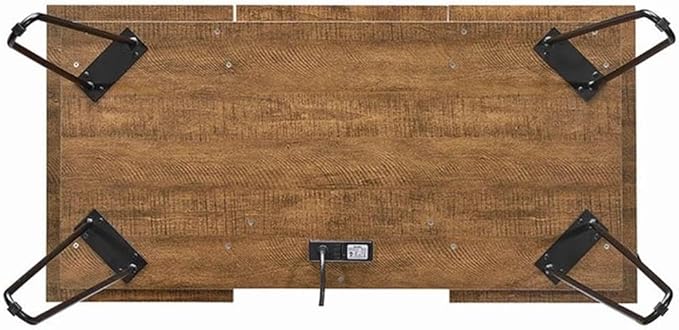 Stonecroft Cabrini Storage Writing Desk 47.25 in Wide Rustic Amber and Black Finish MDF and Metal Construction Built-in Power Outlet 4 Storage Compartments Mid-Century Modern Office Desk