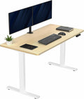 VIVO Electric 55 x 28 in Standing Desk Memory Height Adjustment 1B Series Holds 220 lbs One-Piece Light Wood Top White Frame DESK-KIT-1W55C