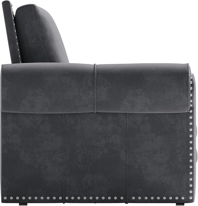 Eafurn 93.7 King Size Pull Out Sofa Bed 3-in-1 Convertible Sleeper Sofa Couch Bed with Nailhead Decor and Rolled Arms Velvet Oversized Chesterfield Loveseat Chaise Lounge