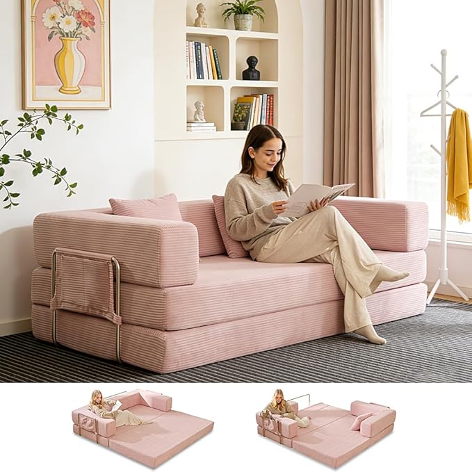 Multi-functionalcorduroy Sofa Bed Crafted from Corduroy Fabric is Ideal for Apartments and Living Rooms. Sleeper Sofa Couch Folding futon or Foldable Floor Convertible Floor Studio | Multi-functiona