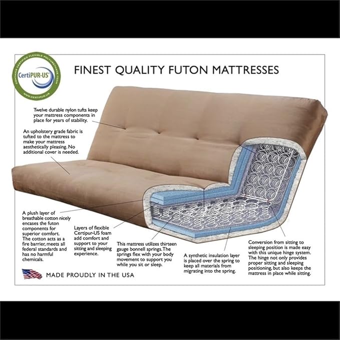 Kodiak Furniture Alamosa Full Size Futon Frame with Storage Drawers - Wood Sofa Sleeper Frame with Mattress Included in Linen Gray Color