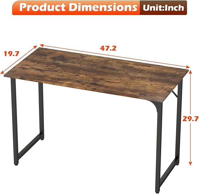 PayLessHere | 47 Inch Computer Desk | Vintage | Office Desk with Metal Frame Adjustable Feet | Water-Resistant Scratchproof Surface | Sturdy Writing Table for Home Office or Study | Pack of 1