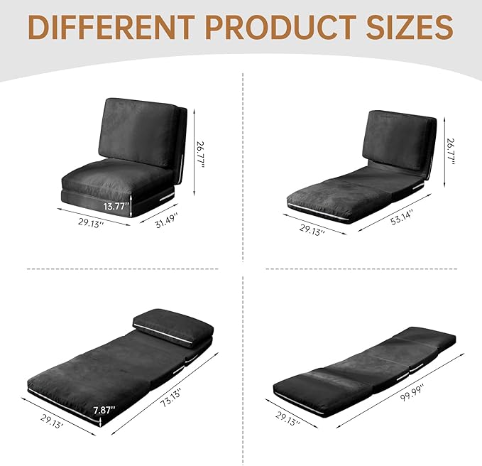 tantohom Floor Sofa Bean Bag Bed Foam Filling Fold Full Floor Mattress with Washable Soft Faux Fur Cover Floor Couch for Bedroom Living Room (Black Small)