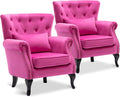 Accent Reading Arm Chairs Set of 2 for Living Room Bedroom Midcentury Modern Comfy Corner Sofa Chair Wingback Waiting Room Club Chair with Button Tufted Back &ampLumbar Pillow Velvet Rose