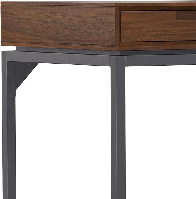 SIMPLIHOME Banting Desk - 72 Inch Wide Solid Walnut Veneer and Metal Writing Desk Modern Industrial Home Office Computer Table for Study with 2 Drawers and Flip-Down Keyboard Tray