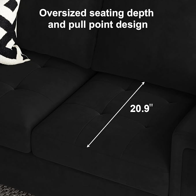 Belffin Velvet Modular Loveseat Sofa Couch 2 Seater Sofa Love Seats for Small Space Black
