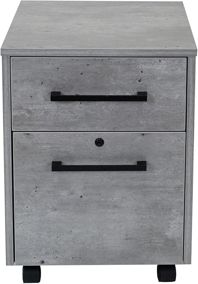 Modern Two Drawer Wood Laminate File Cabinet Office Storage Drawers Fully Assembled Concrete Gray