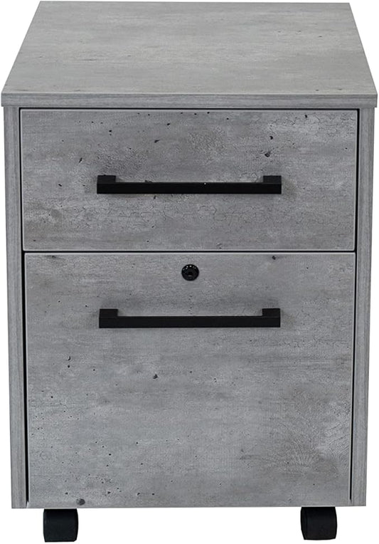 Modern Two Drawer Wood Laminate File Cabinet Office Storage Drawers Fully Assembled Concrete Gray