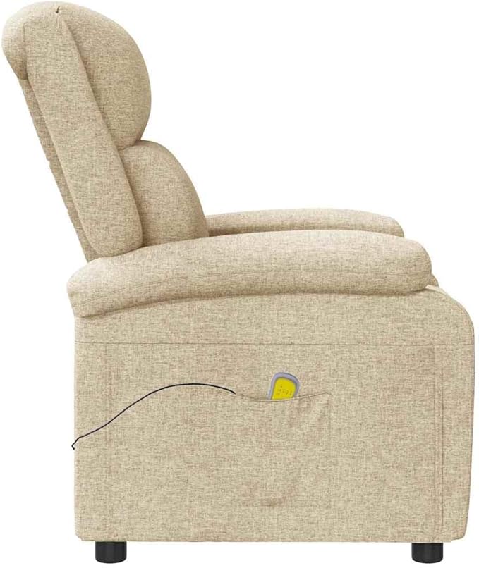 Cream Fabric Massage Recliner Chair Modern Single Seater for Living Room &amp Home Office Manual Adjustable Full Body Relaxation USB Powered Electric Tissue Massager 36.6x27.6x38.6 Inch