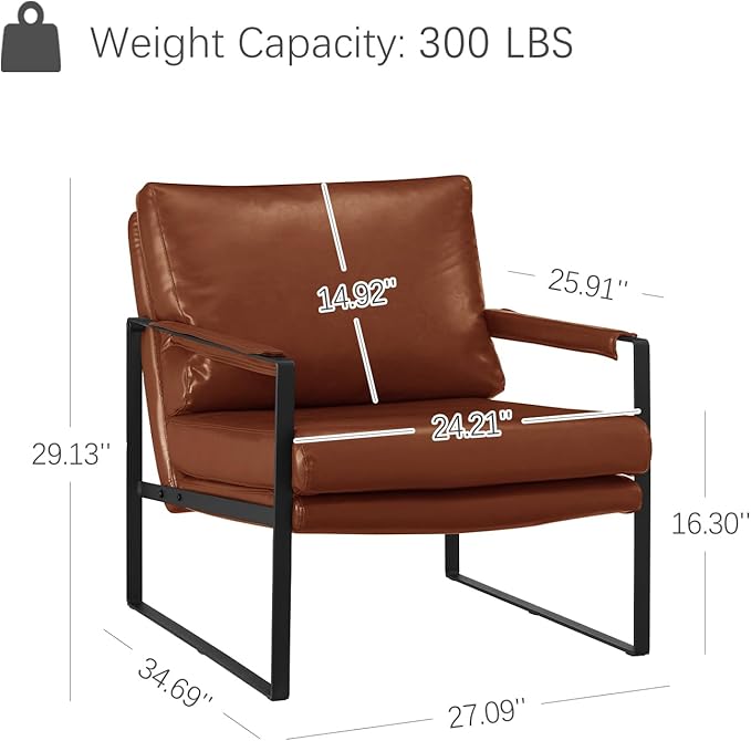 Zouron PU Leather Accent Chair for Bedroom Living Room Chairs Modern Contemporary Upholstered Armchair with Metal Frame for Living Room Office Reception Area Set of 2 Red Brown