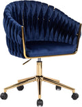 Velvet Office Chair with Back Vanity Chairs with Wheels 360° Swivel Velvet Home Office Desk Chair Accent Chair Makeup Vanity Chair for Bedroom Living Room(Blue)