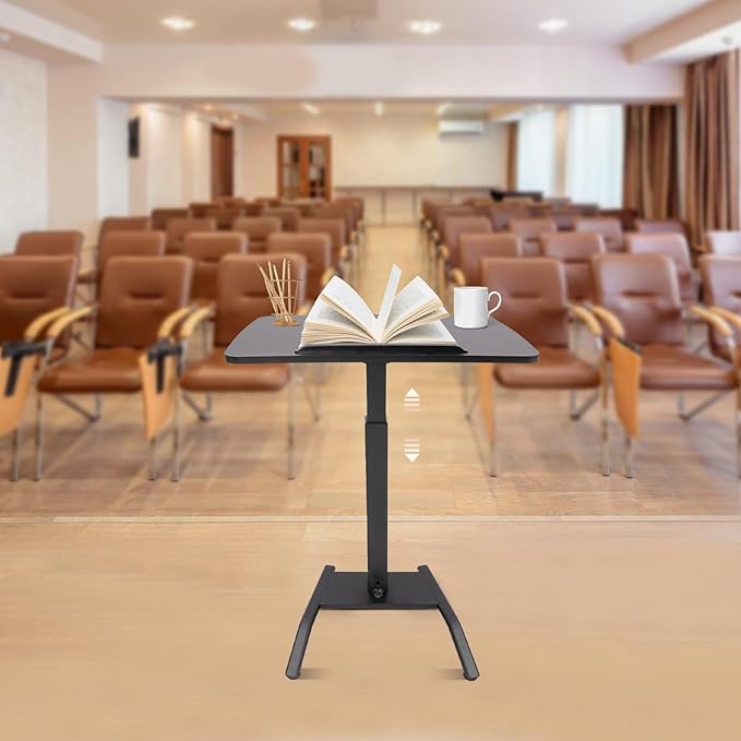 Adjustable Rolling Desk 25.5 * 17 Inch Podium Standing Lift Computer Desk Height and Angle Adjustable Laptop Desk for Home Office Presentations Training