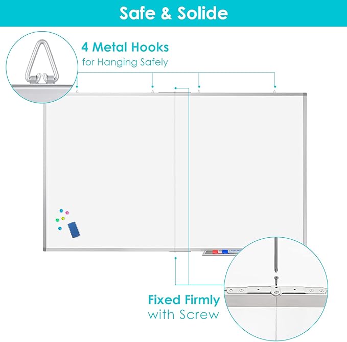 White Board Dry Erase 60x40 Large Magnetic Whiteboard Maxtek Dry Erase Boards for Wall Aluminum Presentation Wall-Mounted Marker Board with a Long Pen Tray for School Classroom Office &amp Home