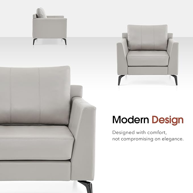 MCombo Modern Accent Chair Set of 2 Faux Leather Armchair with Sloped Arms Comfortable Living Room Office Reception or Waiting Room Seating 4629 (2 Beige)