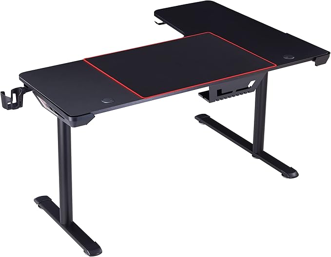 Homes: Inside + Out Kindira Modern Steel Gaming Desk with USB Ports PC Mouse Pad and Rotatable Cup-Holder for Home Office Classroom Study Room Black L-Shape