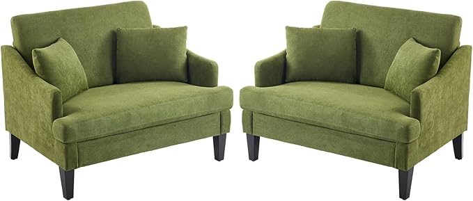 Bezseller Oversized Accent Chairs Set of 2 41'' Wide Seat Comfy Armchair with 2 Pillows Upholstered Big Reading Chair Modern Single Sofa Chair for Living Room Bedroom Apartment Office Green