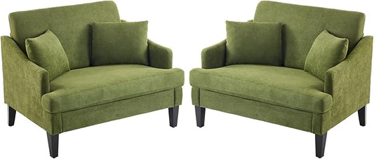 Bezseller Oversized Accent Chairs Set of 2 41'' Wide Seat Comfy Armchair with 2 Pillows Upholstered Big Reading Chair Modern Single Sofa Chair for Living Room Bedroom Apartment Office Green