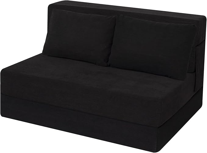 Sofa Bed Foldable Mattress Folding Sleeper Sofa Chair Bed Floor Mattress with Pillow for Living Room Home Office (Black-Corduroy Twin)