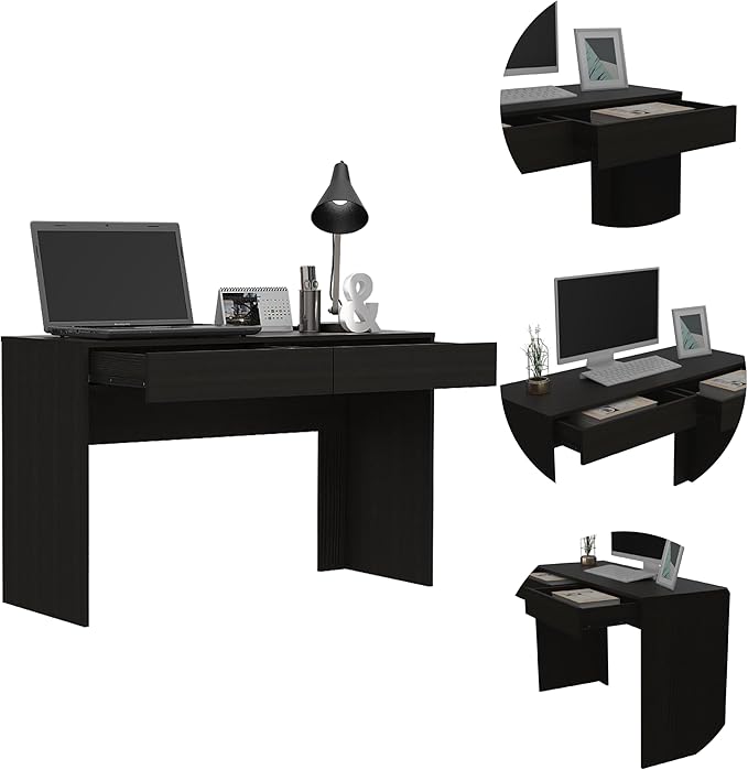 Tampa Modern Writing Desk with Two Drawers 47.3 Wide Spacious Tabletop Compact Home Office Desk for Students &amp Professionals Black