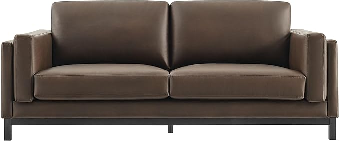 Modway Roscoe 81 Inch Vegan Leather Sofa in Espresso - Comfortable Faux Leather Deep Seat Couch for Living Room Apartment or Office Seating