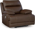 Signature Design by Ashley VonRyan Modern Leather Upholstered Power Recliner with Adjustable Headrest and USB Port Dark Brown