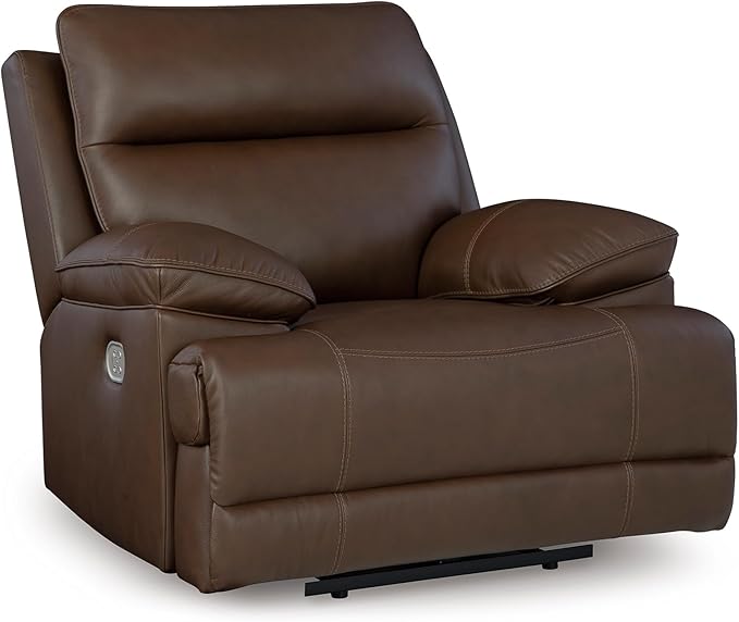 Signature Design by Ashley VonRyan Modern Leather Upholstered Power Recliner with Adjustable Headrest and USB Port Dark Brown