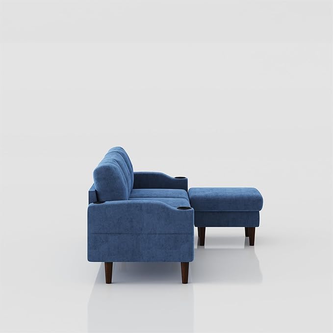 L Shaped Sectional Sofa with Storage Footstools USB Port Cup Holder Convertible Sofa for Living Room Office Bedroom Navy Blue