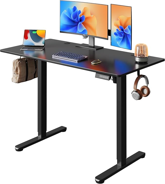 DEVAISE 48 x 24 Inches Electric Standing Desk Whole-Piece Desktop Standing Desk with Adjustable HeightCable Holes 3-Preset Memory Sit Stand up Desk One-Piece Computer Desk for Home Office (Black)