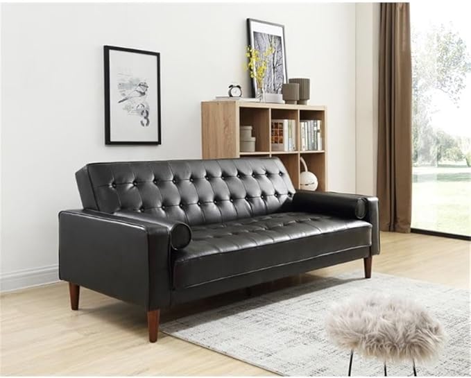 Glory Furniture Andrews Faux Leather Sleeper Sofa in Black