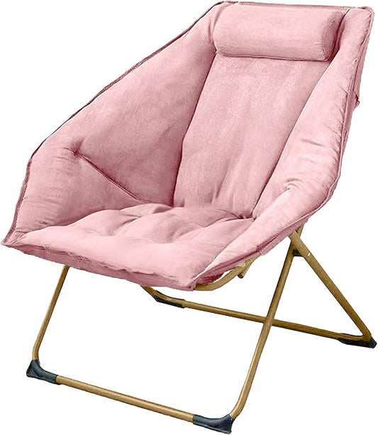Hexagon Foldable Living Room Chair Saucer Chair for Adults Comfy Bedroom Lounge Chair Moon Chair Lazy Folding Chair for Dorm Rooms(Chair-Pink)