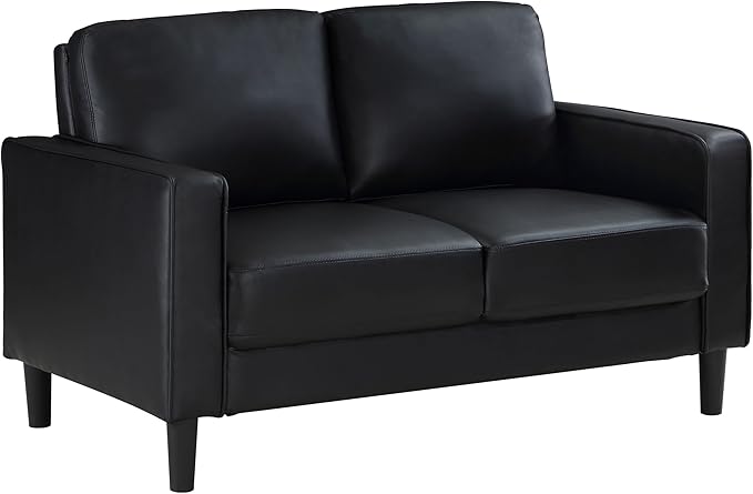 Coaster Home Furnishings - Ruth - Leatherette - Upholstered Loveseat with Track Arms Attached Seats and Backs and Straight Tapered Legs - Living Room - Black - 508362