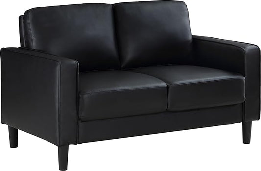 Coaster Home Furnishings - Ruth - Leatherette - Upholstered Loveseat with Track Arms Attached Seats and Backs and Straight Tapered Legs - Living Room - Black - 508362