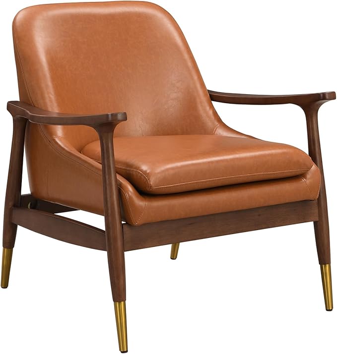 Modern PU Leather Accent Chair Lounge Chair Armchair Comfy Side Chair Single Sofa Chair with Wooden Legs for Living Room Bedroom Reading Room
